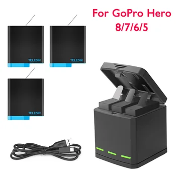 Protingo Įkroviklio GoPro Hero 8 7 6 5 Li-ion Baterijos Įkrovimo Tipas Atveju-C Kabelio LED 3 Būdas talpinimo Sporto Fotoaparato Priedai