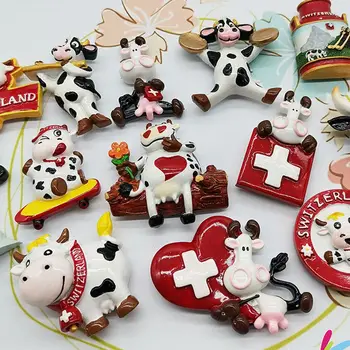 Didmeninė mielas Šveicarijos karvė dervos amatų šaldytuvas magnetas office home pranešimą magnetinis lipdukas pritaikymas savo reikmėms