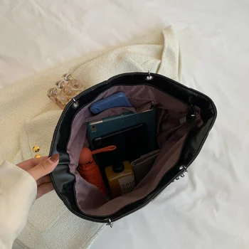 Prekės Žalia Pu Odos Pečių Krepšiai Moterų Didelės Talpos Shopper Bag Didelis Pledas Rankinę Moteris Grandinės Projektavimo Atsitiktinis Tote Bag