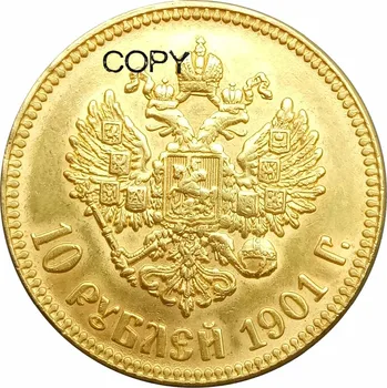RUSSIE 10 Rublių Nikolajaus II 1901 24k Auksu Kopijuoti Monetas