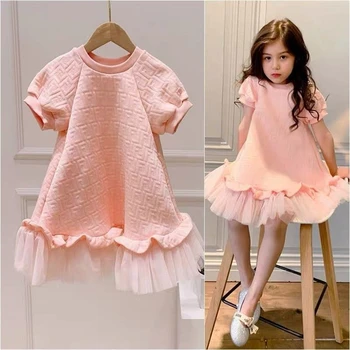 Baby Girl Dress Pavasario, Vasaros, Rožinė Mielas Europos Amerikietiško Stiliaus Elegantiškas Princesė Tinklelio Suknelė Gimtadienio Drabužius 1-10 Metų