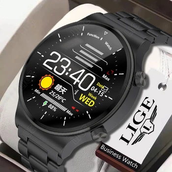 LIGE Vyrų Plieno Juosta Smart Laikrodžiai Sporto Pedometer Oro Širdies ritmas, Kraujo Spaudimas Visiškai Jutiklinis Ekranas Smartwatch 