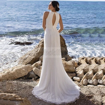 Seksualus Giliai V-Kaklo, Nėriniai Rankovių Vestuvių Suknelės 2021 Elegantiškas Klostes Valymo Traukinio Mygtuką Atgal A-Line Bridal Suknelės