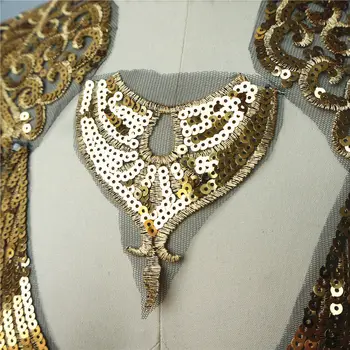 Siuvinėjimo Nėrinių Aplikacijos Aukso China Gėlių Vestuvių Kilnus Suknelė Siuvimo Juoda Tiulio Audinio 