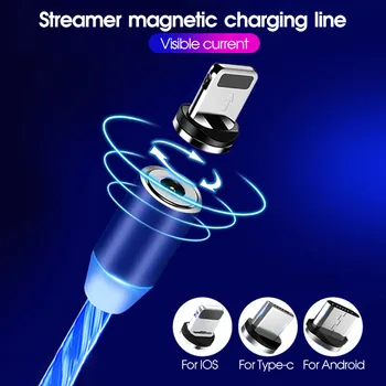 USB telefono įkrovimo laido duomenų linija, kabelinė automobilių Streamer duomenų kabelis telefono greito įkrovimo 360 laipsnių magnetinis auto priedai