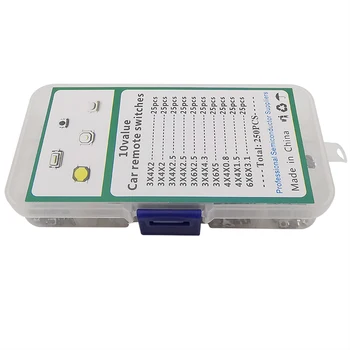 250Pcs/Box 10 Rūšių SMD Micro raktelis Touch Lytėjimo paspauskite Mygtuką 