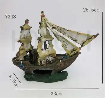 7348 Avarija Nuskendo Laivas Akvariumas Ornamentu Buriavimo Valtis Griovėjas Žuvų Bakas Urvas Apdaila