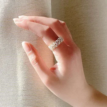 Derliaus korėjos Stiliaus Cirkonis Perlas Žiedas Moterims Mergina Imituojamas Pearl Atidaryti Piršto Žiedai Mados Vestuves Juvelyriniai dirbiniai Didmeninė