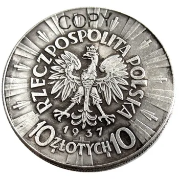 1937 M. Lenkija 10 Zlotas Sidabro Padengtą Kopijuoti Monetos