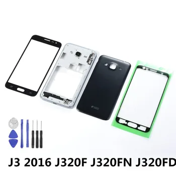 Samsung Galaxy j3 skyrius 2016 J320F J320FN J320FD Būsto Viduryje Kadro Baterija, galinis Dangtelis+Priekiniai Jutiklinis Ekranas Jutiklių+Klijai+Įrankiai
