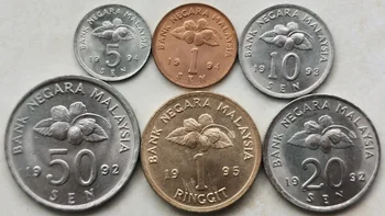 Malaizija 1 Centas-5-10-20-50 Ct-1 Yuan, Pilnas Komplektas 6 Gabalus Originali Monetų Nekilnojamojo Originalios Monetos