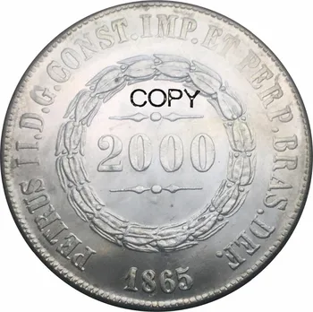 Brazilija 2000 Reis Pedro II 1865 Cupronickel Sidabrą, Sidabro Kopijuoti Progines monetas, MONETŲ