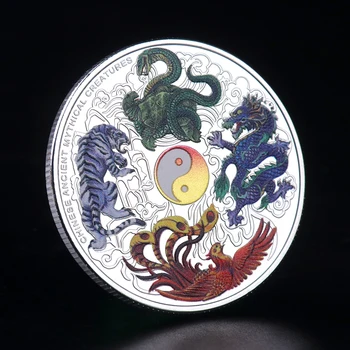 Gražus Kinijos Senovės Mitinių Būtybių Dragon Tiger Iššūkis Sidabro Moneta, Proginių Monetų Kolekcija Dekoratyvinis Monetas