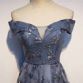 Vakaro Suknelės Valtis Kaklo Mėlynas Bling Modelius-line Grindų ilgis Plius dydis Individualų Nėriniai Moterų Oficialų Suknelė R1329