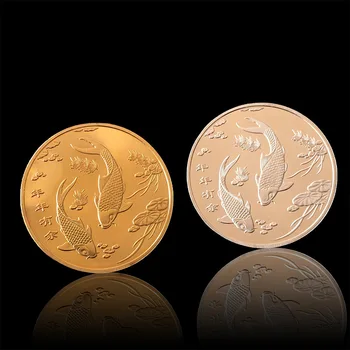 Kinų Stiliaus Žuvų Kasmet Progines monetas, Aukso ir Sidabro Monetų Saugojimui Pinigų Medalis Iškilumo Metalinės Amatų Ženklelis Dovana