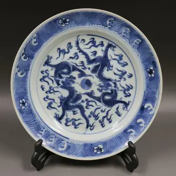 Kinijos Senas Mėlynos ir Baltos Drakonai Žaisti Pearl Modelis Porceliano Plokštė