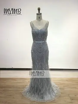 MYMB Couture Duobute Prabangių vakarinių Suknelių Moterims Dizaineriai 2022 Undinė Įrengtas Plunksnų Šalis Suknelė Su Žaliuoju MY31143
