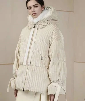 Moterys dizaineris Prabangos Prekės ženklo Žemyn Striukė Apsiaustai su Gobtuvu Parkas Girl Šiltos Žiemos Aukščiausios kokybės Kailis pūkinė Striukė