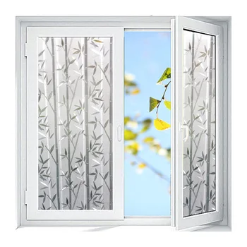 Aukštos kokybės bambuko lapų elektrostatinės kino matinio stiklo lipdukas neskaidri šilumos izoliacija langų, langų popieriaus, stiklo plėvelė