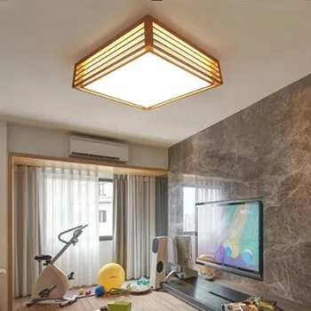 Japonų stiliaus miegamojo kambarį šviesa medienos lėmė naujosios Kinijos šiuolaikinių minimalistinių kvadratinių Meno lubų lempa