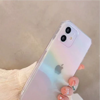Spalvinga vaivorykštė rožinis skaidrus telefono dėklas skirtas iphone 13 pro max 12 mini 11 minkštas galinį dangtelį iphone xr xs x se2 7 + 8 6s