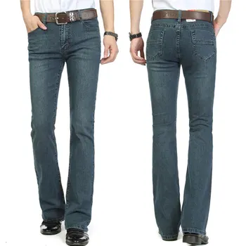 Vyrų verslo atsitiktinis džinsus mid-rise ruožas slim-fit boot-cut pusė-flare džinsai 26-38