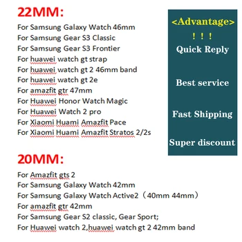 20mm/22mm Samsung Galaxy žiūrėti 4 3 band 41/42mm/46mm aktyvios 2/correa Pavarų S3 silikoninė apyrankė 