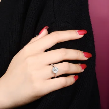 Anel de prata esterlina 925, anel de furadeira para mulheres, anel de diamante de luxo, bolsa redonda, cor d
