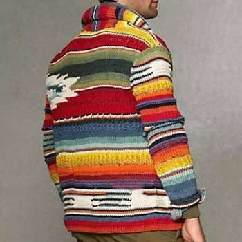 Vaivorykštė Spausdinti Mens Cardigan Megztiniai Žiemą, Rudenį ilgomis rankovėmis Megztinis Paltai Mens Viršūnes Streetwear Europos ir Amerikos Stiliaus