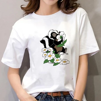 Gėlių Disney Marškinėliai Moterims Bambi Harajuku Estetinės Moterų Drabužius Trumpomis Rankovėmis Derliaus Išskirtinį Viršuje Animacija Hipster Tshirts