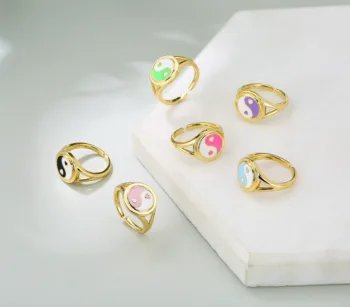 HECHENG,Aukso Spalvos Metalo Y2K Žiedai,Yin ir Yang Žiedai Moterims Saldainiai Spalvos Papuošalai,Asmeninį Lašas Aliejaus Emalio Žiedas