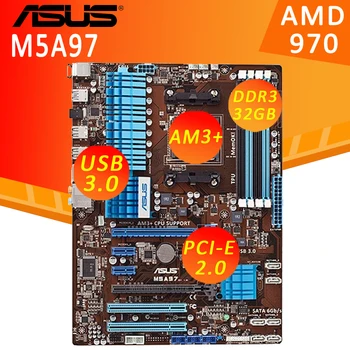 Socket AM3+ Asus M5A97 Plokštė 32GB DDR3 PCI-E 2.0 CrossFireX USB2.0 AMD FX Phenom II Athlon PC AMD 970 Placa-Mãe AM3+ Panaudota