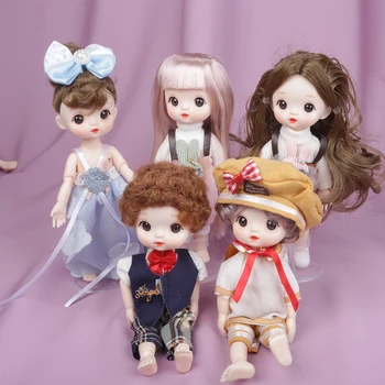 16cm, Pilnas Komplektas BJD Doll 13 Kilnojamojo Bendras Lėlės Animacinių filmų Suknelė bjd Žaislas, Šypsena, Veido Naujausias Pora Dres sudaro Žaislai Mergaitėms Dovanų Lėlės