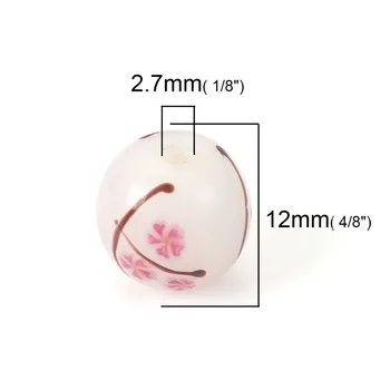 DoreenBeads Lampwork Stiklo Japonų Stiliaus Karoliukai Apvalūs Sakura Gėlių Apie 12mm( 4/8