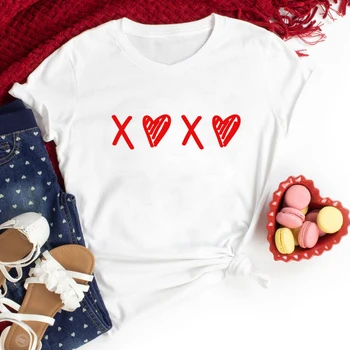 XOXO Širdies Print T-shirt Mielas Valentino Dienos Dovanų Marškinėlius Camiseta Juokinga Moterų Grafinis Valentino Atostogų Viršuje Tee Femme