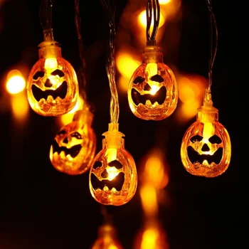 10LED Moliūgų Kaukolė LED baterija Styginių Šviesos Kabinti Helovinas Moliūgų Žibintų 3D Plastikinė Kaukolės String Halloween Šventės Dekoras